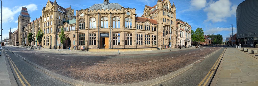 A panoramic picture of the Manchester Museum.